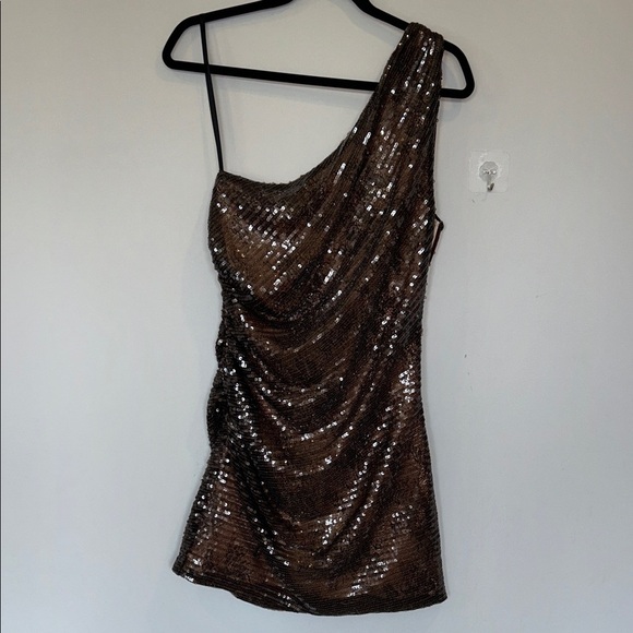 Halston SHYLA DRESS IN LACE SEQUIN Bronze NWT - Picture 2 of 12